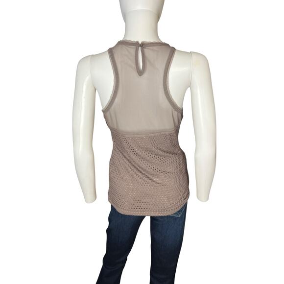 BCBG Maxazria Katlin Grey Taupe Mesh Overlay Tank Top Blouse Size Small - Picture 5 of 7